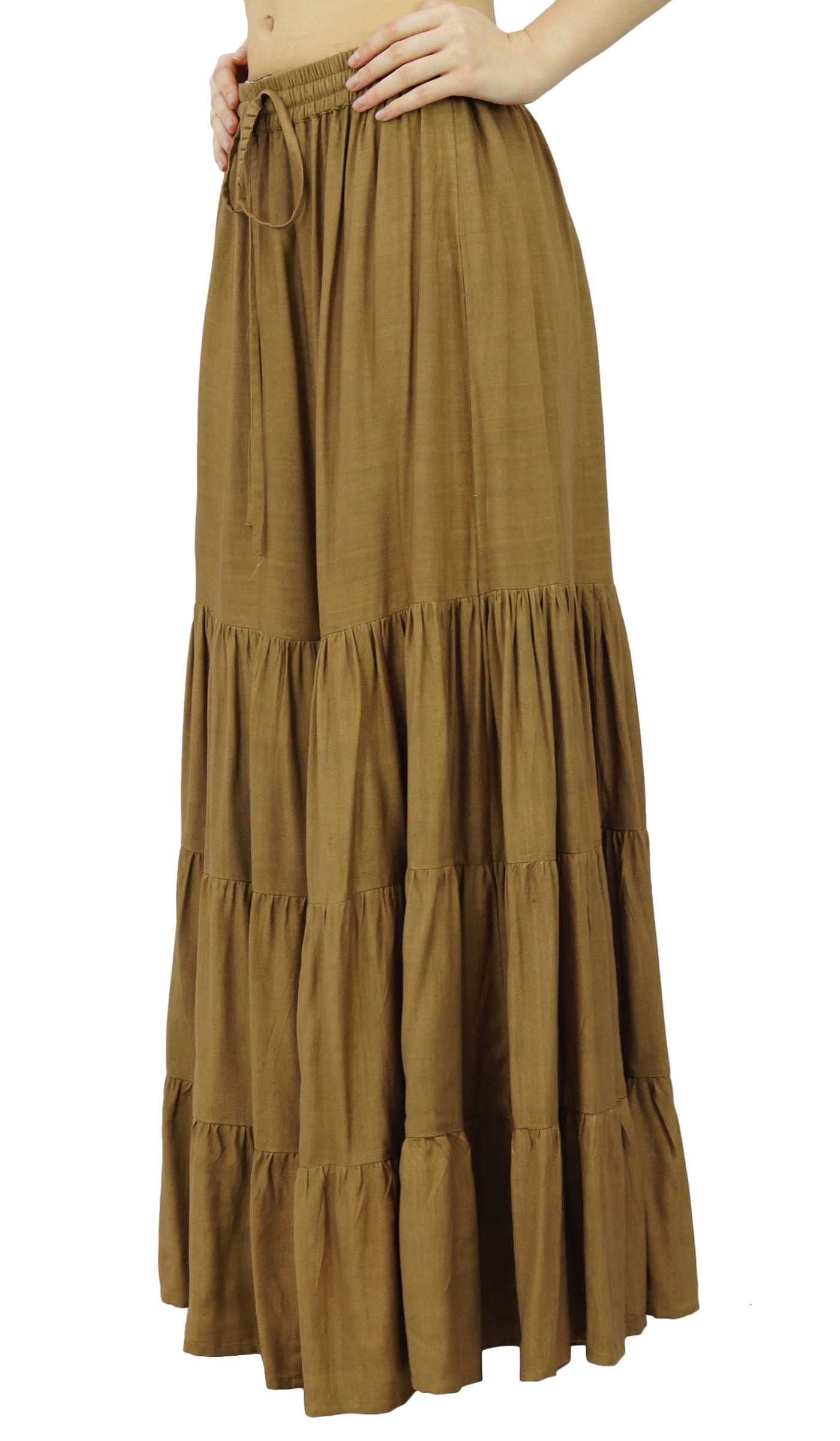 Bimba Boho Long Flared Maxi Skirt - Tiered Rayon Skirt With Elastic Waist, 40 Inch Length