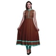 thumbnail image 1 of Bimba Brick Red Damask Anarkali Dress Mandarin Collar Sleeveless Kurtis for Women Print Maxi Dress Small, 1 of 6