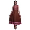 thumbnail image 1 of Bimba Brick Red Damask Printed Women Designer Mandarin Collar Anarkali Dress Indian Ethnic Kurta Large, 1 of 6