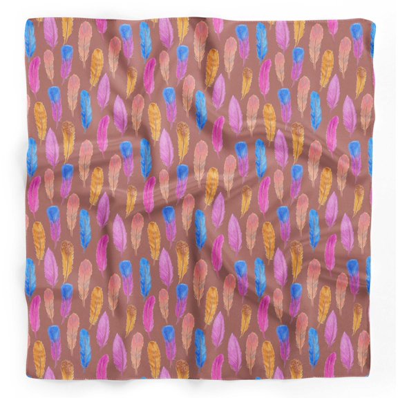 Bimba Brown Colorful Feather Pure Silk Printed Head Bandanas Summer Neck Wrap Scarf 40 x 80 Inches
