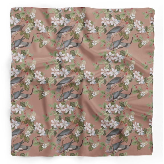 Bimba Brown Floral & Bird Pure Silk Printed Head Bandanas Summer Neck Wrap Scarf 40 x 40 Inches