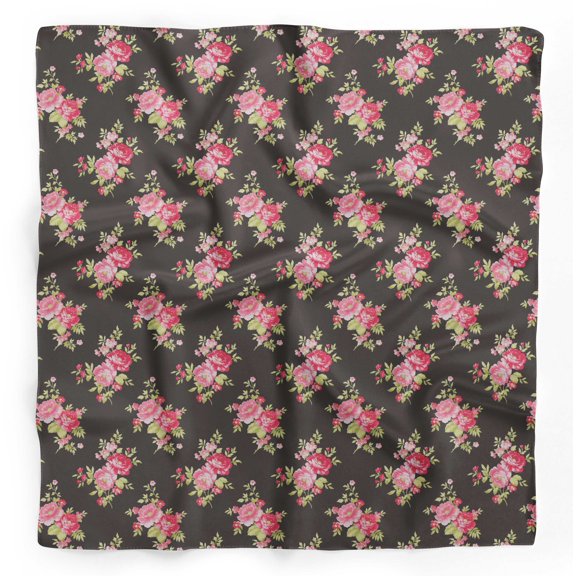 Bimba Brown Leaves & Camellias Floral Printed Pure Silk Scarf Neck Wrap Summer Hair Bandanas For Women 40 x 80 Inches