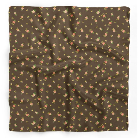 Bimba Brown Leaves & Grandiflora Roses Floral Pure Silk Printed Scarf Dupatta Head Neck Wrap Bandanas For Women 40 x 80 Inches