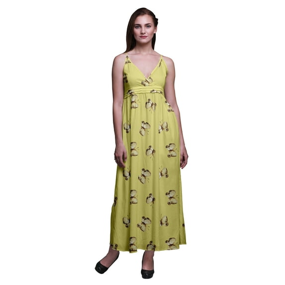 Bimba Butterfly Women Summer Printed V Neck Long Maxi Dress Holiday Resort Wear-Small