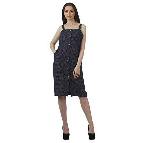 Bimba Button Down Dress For Women Chambray Pinafore Dress Knee Length Short Dress
