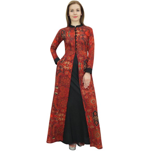 Bimba Casual Full Length Cotton Printed Women's Maxi Dress With Front Button - 18