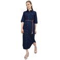 thumbnail image 1 of Bimba Casual Navy Blue Women Solid Denim Button Down Dress With Tie Waist Dori - 24, 1 of 2