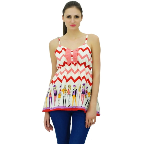 Bimba Casual Spaghetti Strap Printed Top Casual Summer Cotton Tunic Tank Tops