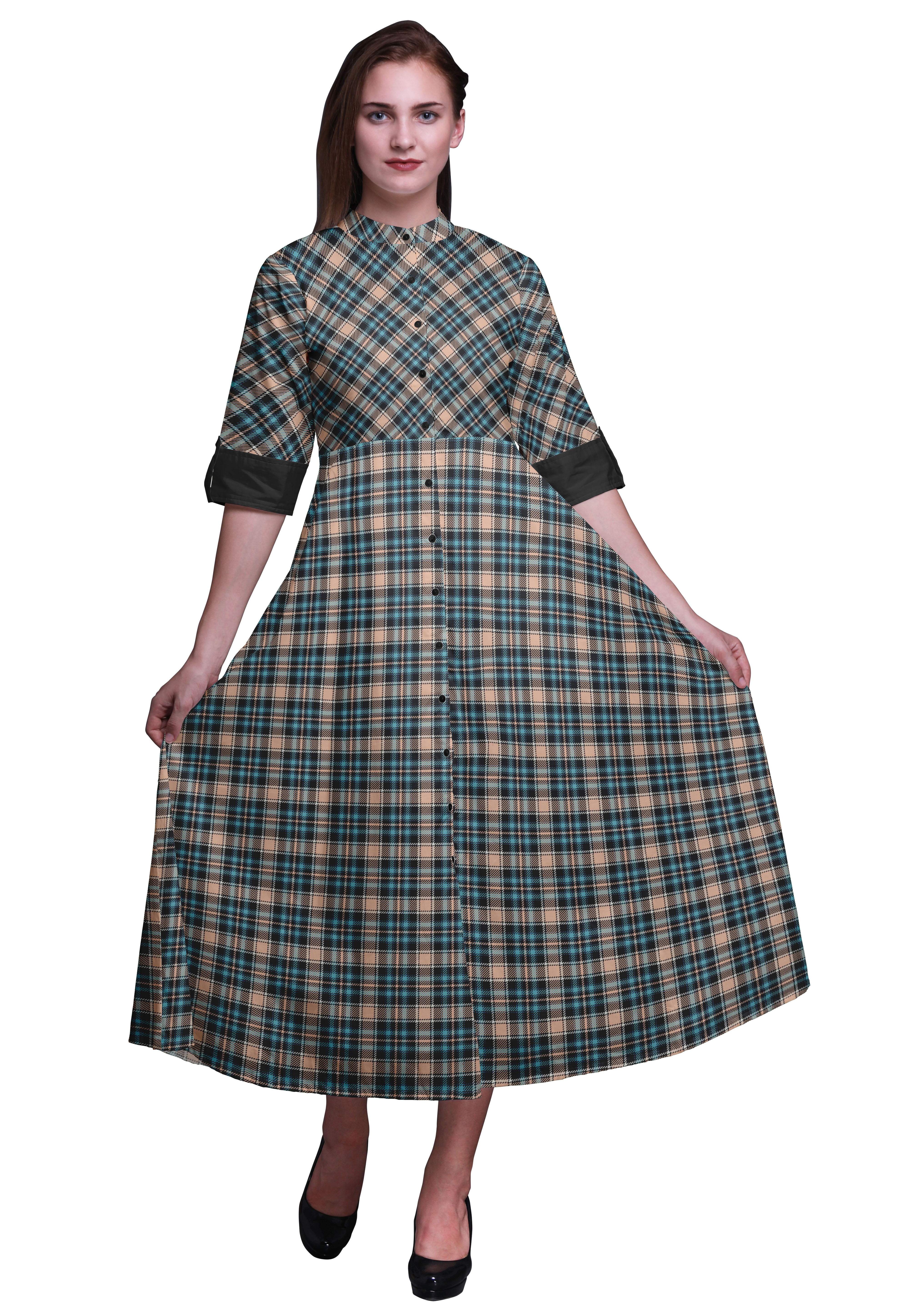 chinese dress ladies Rogue Check Cotton Midi Shirt Dress