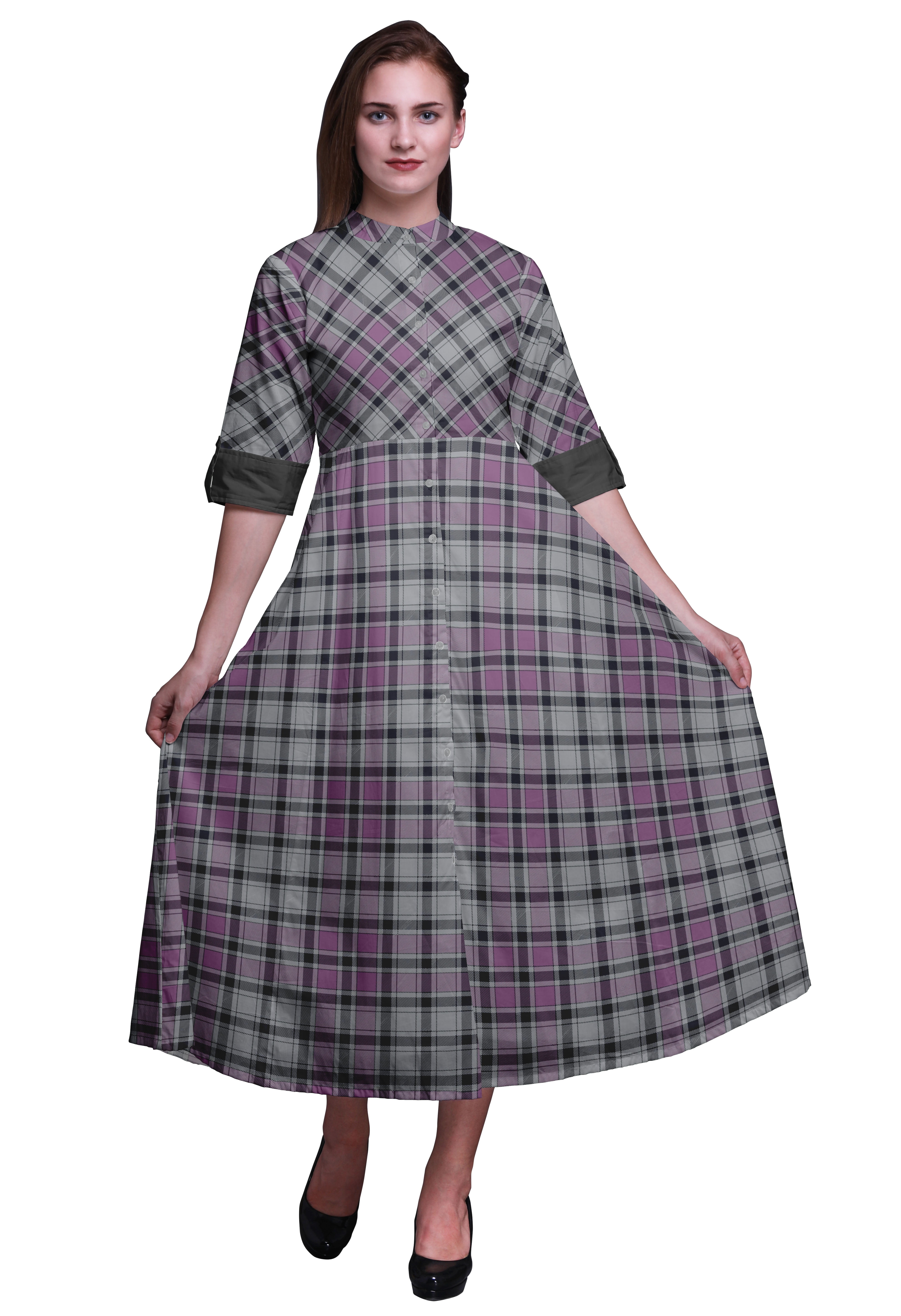 Bimba Check Women Casual Shirt Dress Print Party Mid-Calf Swing Dress-Large  - Walmart.com