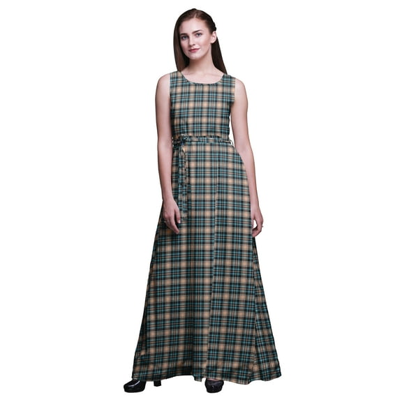 Bimba Check Ladies Printed Long Tank MaxiÂ DressÂ Resort Wear Evening Gown-X-Small