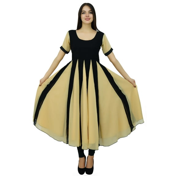 Bimba Chic Designer Dress Long Georgette Kurta Flaired Zig-Zag Party Wear Kurti