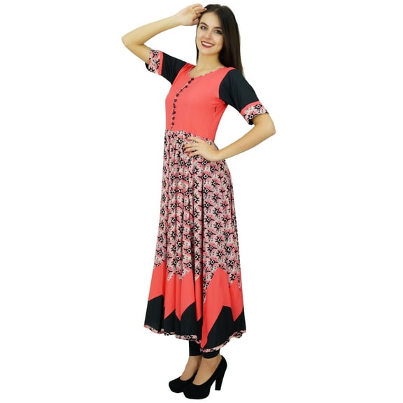 Bimba Chic Indian Custom Clothing Flaired Anarkali Kurta Dress Classic Peach Kurti