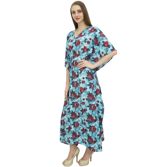 Bimba Cotton Caftan Long Kaftan Women Night Gown Blue Kimono Cover Up Dress-14
