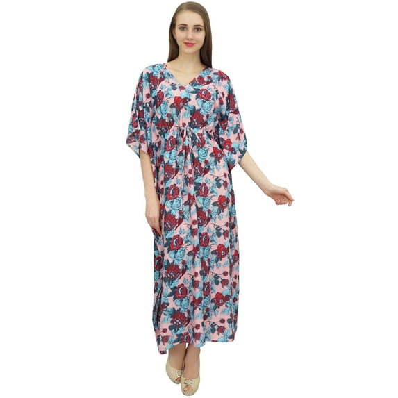 Bimba Cotton Caftan Long Kaftan Women Night Gown Pink Kimono Cover Up Dress-8