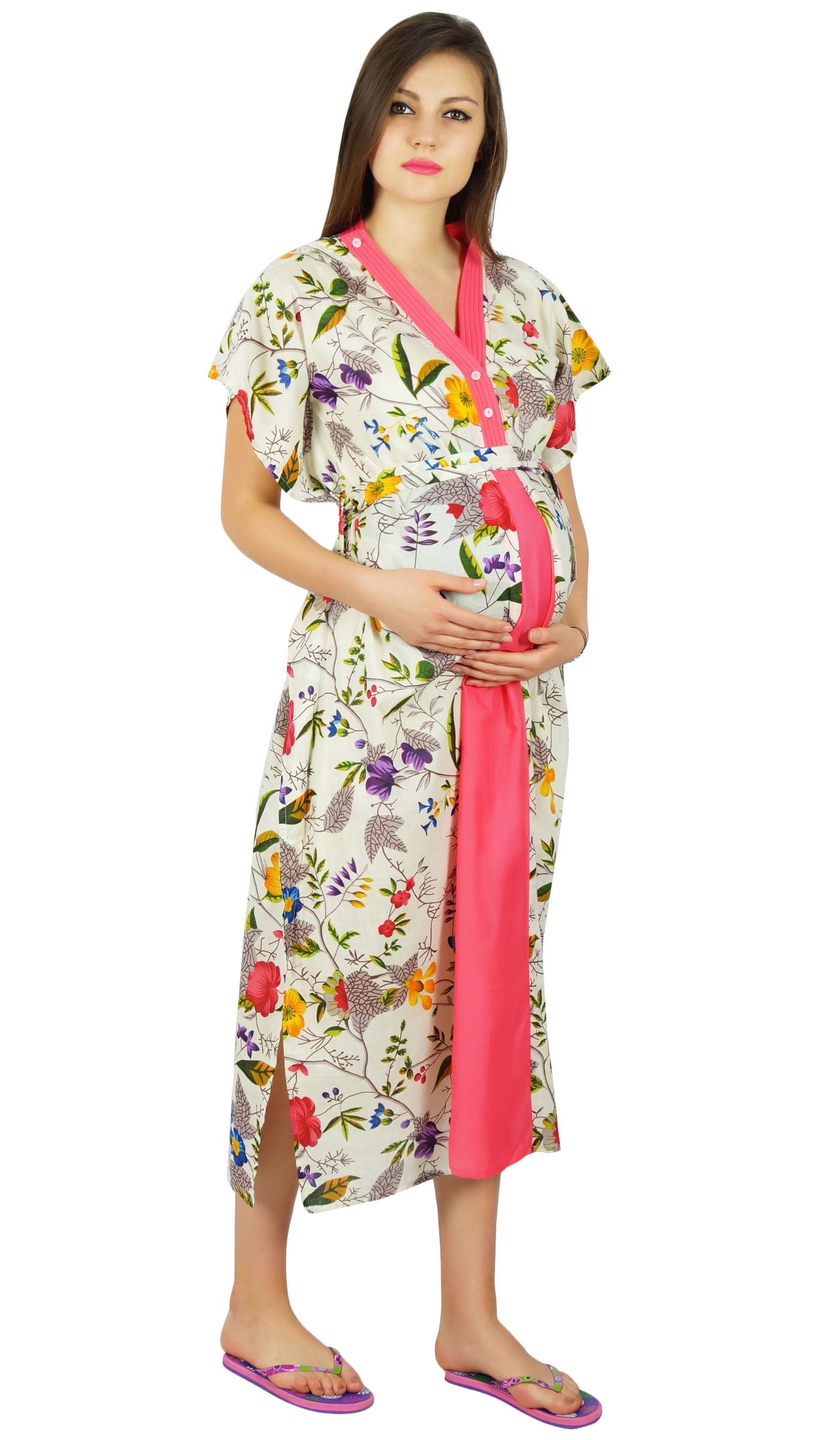 Bimba Nursing Kaftan Mit Frontknöpfen – Baumwoll-Nachthemd Für Schwangere, Perfekt Als Baby-Shower-Geschenk
