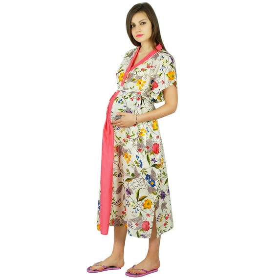 Bimba Cotton Delivery Gown, Nursing Moms kaftan With Belt & To Be Moms Gift