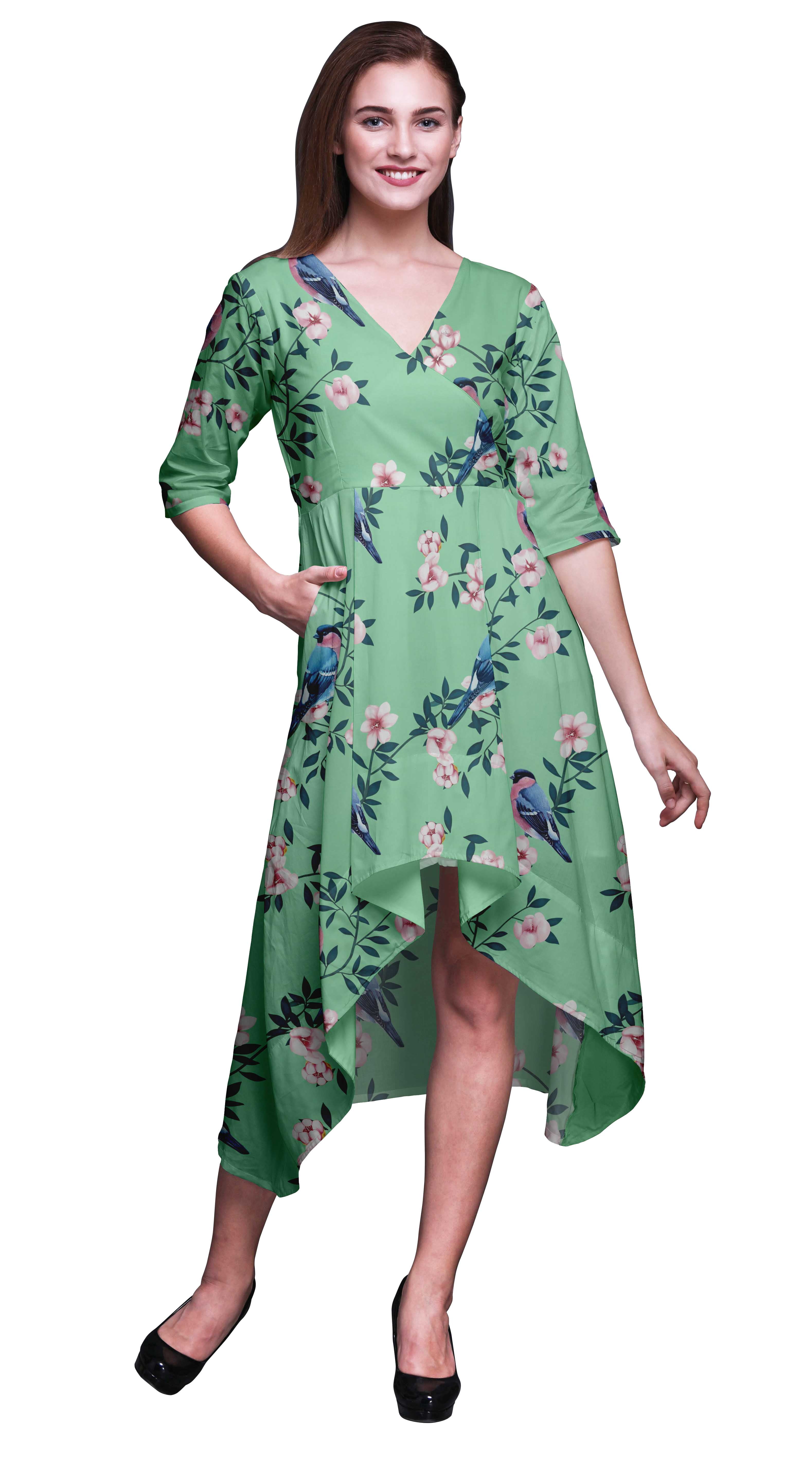 Bimba Cotton Green Blossom & Robin Bird Printed Ladies Asymmetrical Pocket Shift Dress Short Sleeve V Neck Midi Dress-XX-Large - Walmart.com Bimba Cotton Green Blossom & Robin Bird Printed Ladies Asymmetrical Pocket Shift Dress Short Sleeve V Neck Midi Dress-XX-Large - Walmart.com