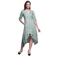 thumbnail image 1 of Bimba Cotton Green Prickly Fish & Dolphin Ocean Printed Ladies Asymmetrical Pocket ShiftÂ&nbsp;DressÂ&nbsp;Short Sleeve V Neck MidiÂ&nbsp;Dress-Large, 1 of 4