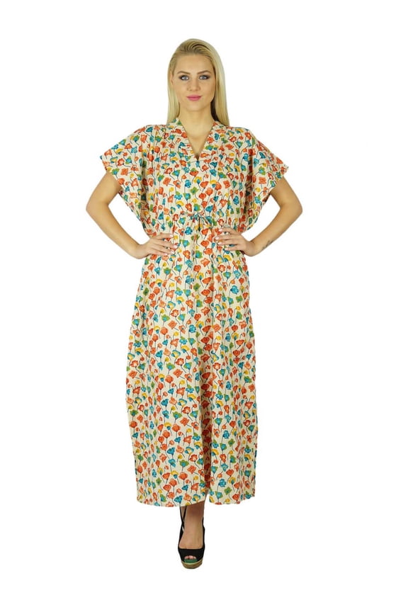 Cotton Long Kaftan Printed Maxi Floral Caftan Boho Chic Beach Coverup
