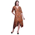 thumbnail image 1 of Bimba Cotton Orange Blossom & Paradise Whydah Bird Womens V Neck Asymmetrical Pocket ShiftÂ&nbsp;DressÂ&nbsp;Short Sleeve MidiÂ&nbsp;Dress-Medium, 1 of 4