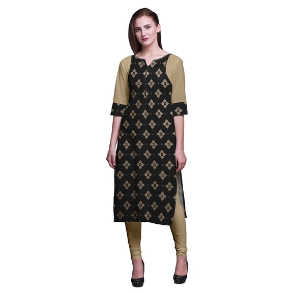 Bimba Cotton Panel Kurta Printed Women Straight Kurti Indian Summer Clothing-Large
