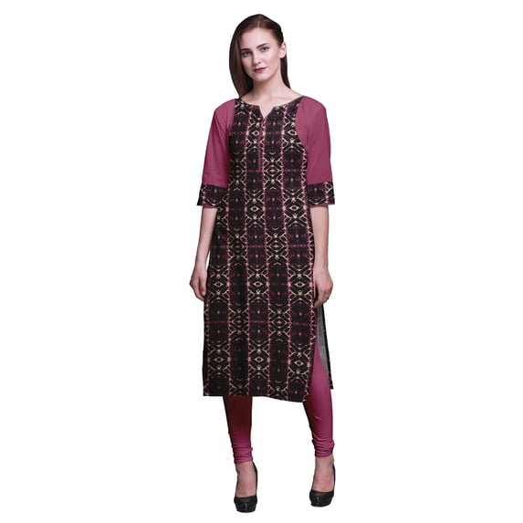 Bimba Cotton Panel Kurta Printed Women Straight Kurti Indian Summer Clothing-Large
