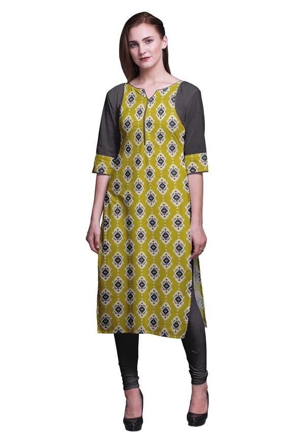 Cotton Panel Kurta Printed Women Straight Kurti Indian Summer Clothing-Small