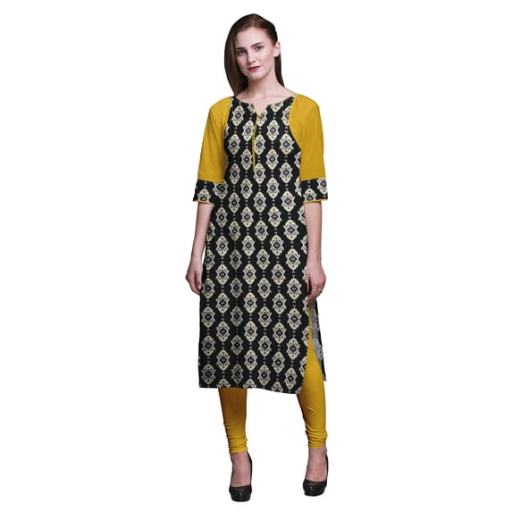 Bimba Cotton Panel Kurta Printed Women Straight Kurti Indian Summer Clothing-X-Large