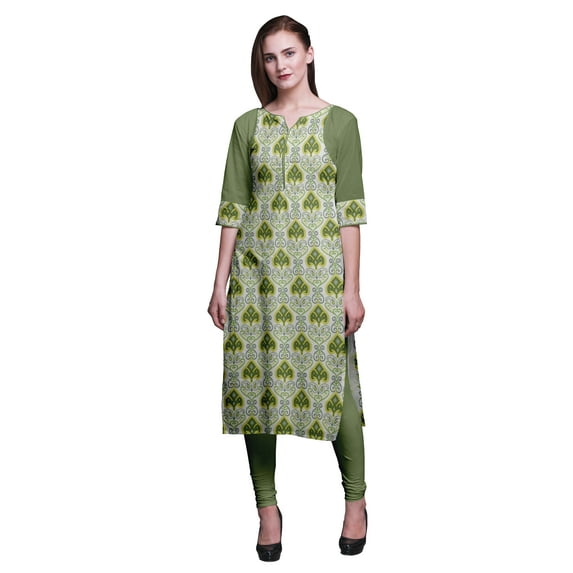 Bimba Cotton Panel Straight Kurtis For Women Long Kurti Dress Printed Indian Top-Medium