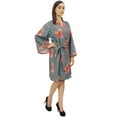 thumbnail image 1 of Bimba Cotton Poplin Floral Print Bridesmaid Sleepwear Kimono Robe With Belt - 4, 1 of 4