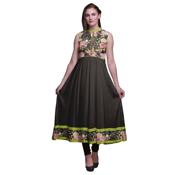 Bimba Dark Gray Watercolor Indian Kurtis For Women Solid Readymade Anarkali Dress Printed Indian Kurti Small