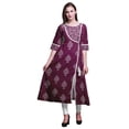 thumbnail image 1 of Bimba Dark Magenta Block Floral & Flying Swan Angrakha Kurtas For Women Printed Indian Kurti Summer Wear Tunic X-Large, 1 of 2