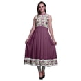 thumbnail image 1 of Bimba Dark Magenta Floral Printed Women Designer Mandarin Collar Anarkali Dress Indian Ethnic Kurta X-Large, 1 of 6