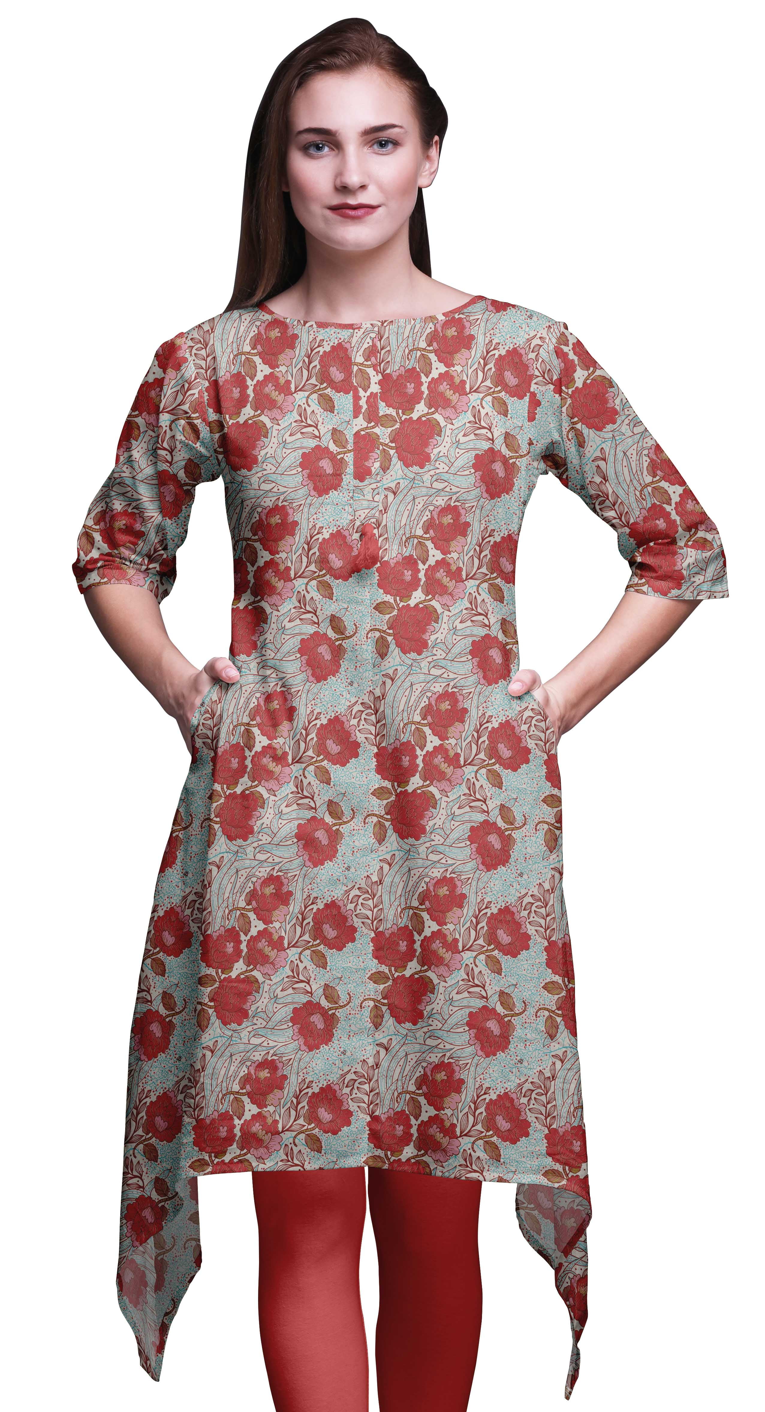 Bimba Dark Peach Floral Artistic Leaf & Cotton Robe Women Long ...