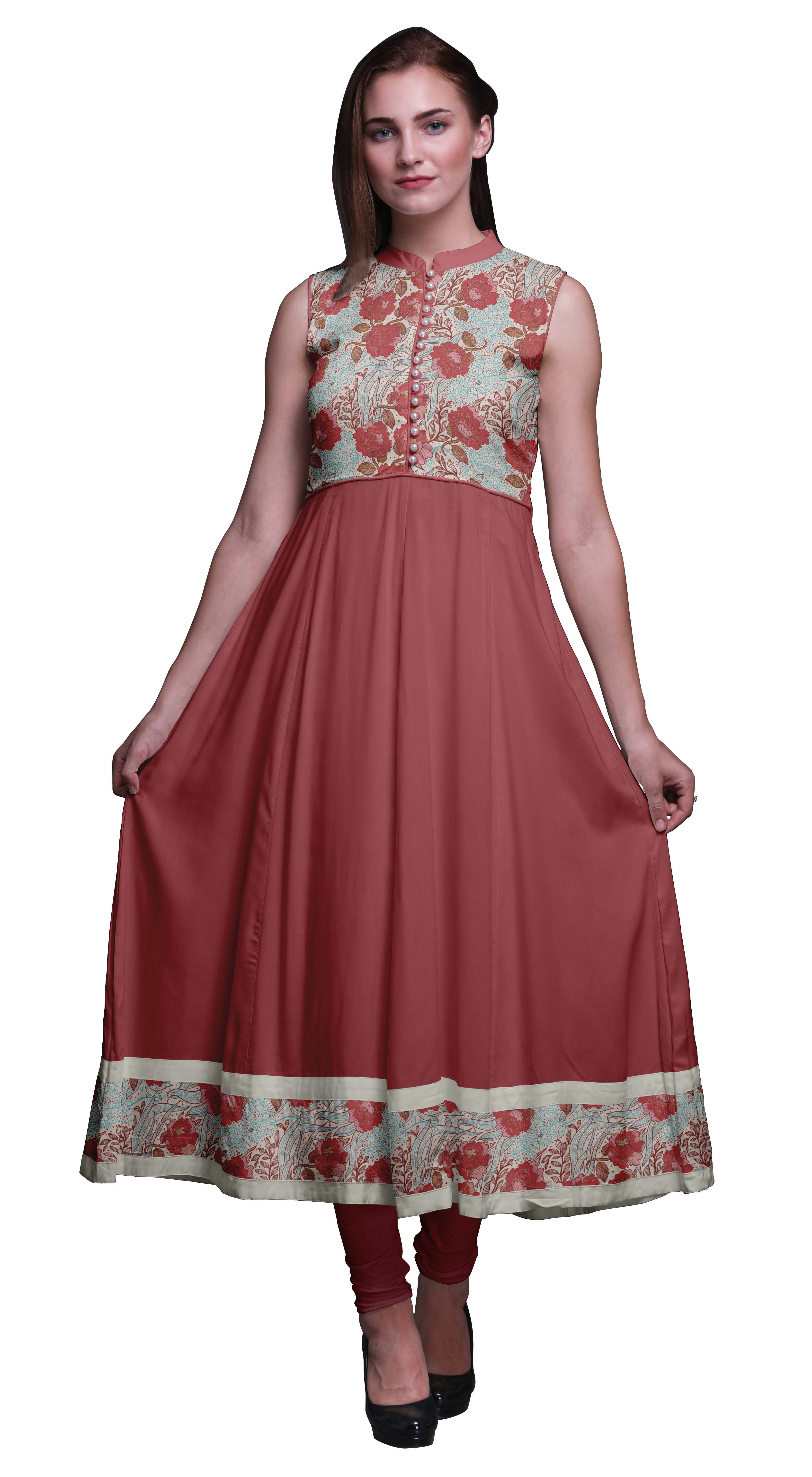 Bimba Women's Printed Anarkali Kurta Set - 2 Piece Sleeveless Dress With Flared Jacket