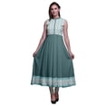 thumbnail image 1 of Bimba Dark Teal Green Geometric Anarkali Dress Mandarin Collar Sleeveless Kurtis for Women Print Maxi Dress X-Small, 1 of 6