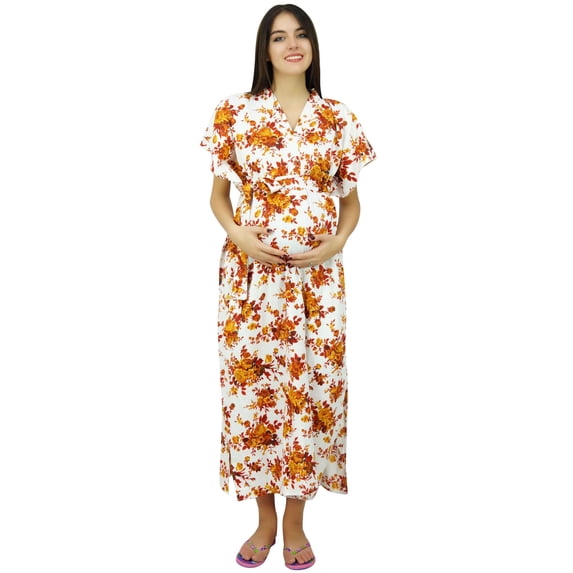Bimba Delivery Maternity Gown Caftan Maxi, Front & Back Button Kaftan Dress