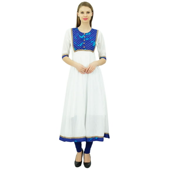 Bimba Designer Cotton Anarkali Kurti 3/4 Sleeve Flared Kurta Chic Ethinc Tunic