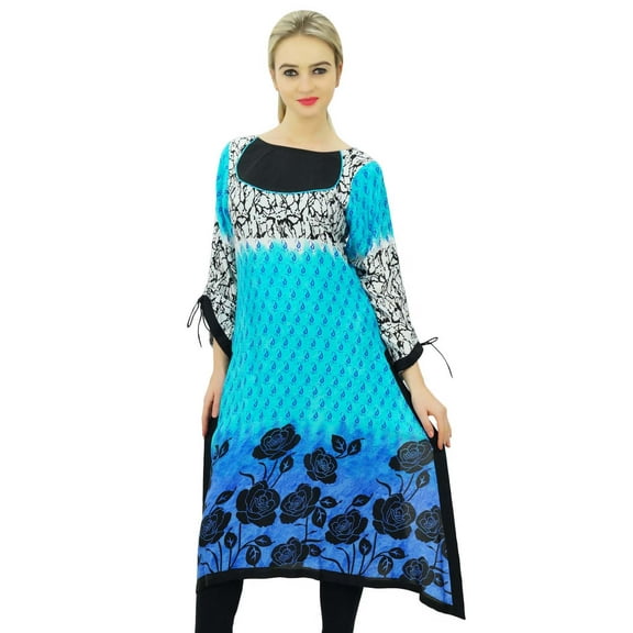 Bimba Designer Ethnic Indian Kurta Kurti Rayon Tunic Blouse With Asymmetrical Hem