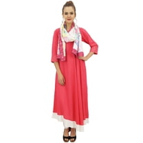 Bimba Designer Peach Kurta Kurti Indian Women Dress Rayon Blouse With Scarf-8