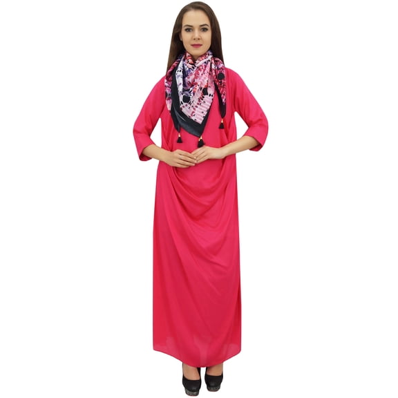 Bimba Designer Women's Cowl Maxi Crimson Dress With Printed Tassel Scarf - 26