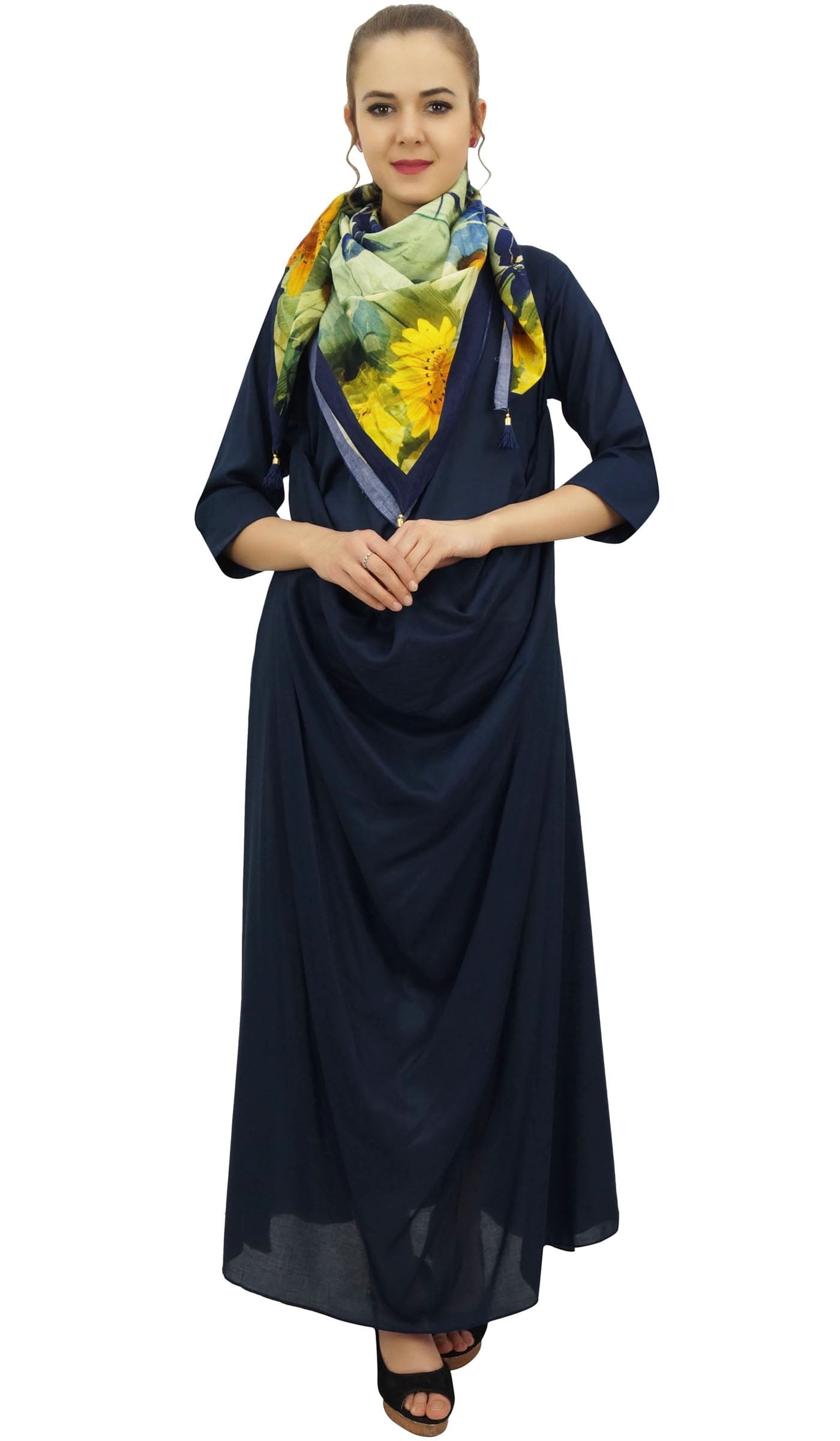 navy blue dress with scarf Lady Black Tie - Effie Gown - A-line Chiffon Dress With Scarf