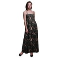 thumbnail image 1 of Bimba Dry Leaves & American Goldfinch Bird Printed Women Flowy Smocked Spaghetti Strap Dress-X-Small Black, 1 of 7
