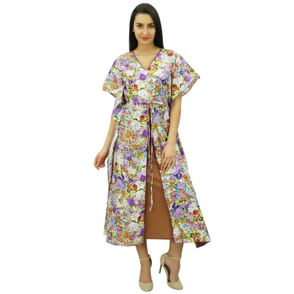 Bimba Exclusive Rayon Maxi Kaftan Chic Coverup Dress Drawstring Waist Night Wear