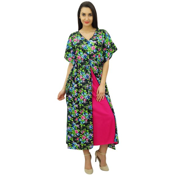 Bimba Exclusive Rayon Maxi Kaftan Chic Coverup Dress Drawstring Waist Night Wear