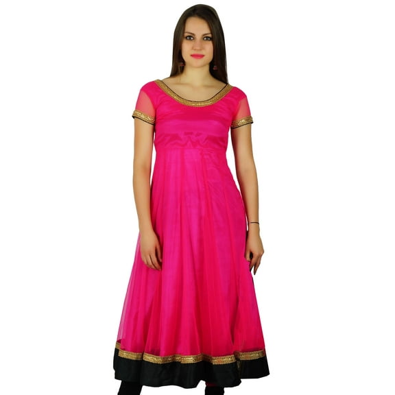 Bimba Flaired Net Anarkali Dress Solid Kurta Kurti Indian Tunic Custom Clothing