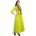 thumbnail image 1 of Bimba Flared Green Cotton Pom-Poms Kurta Classic Anarkali Dress With Scarf - 4, 1 of 4