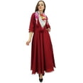 thumbnail image 1 of Bimba Flared Maroon Cotton Pom-Poms Kurta Classic Anarkali Dress With Scarf - 4, 1 of 5