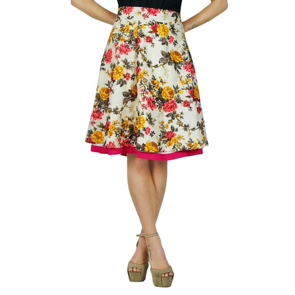 Bimba Floral Box Pleated Short Skirt Retro Pattern Skirt Indian Clothing